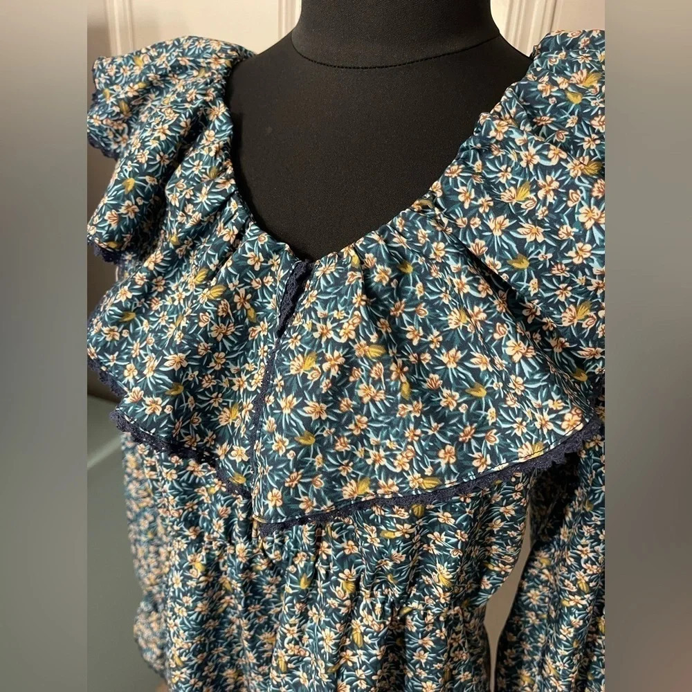 AA & ZZ Floral Ruffle Collar Long Sleeve Boho Dress Size Medium - Picture 4 of 7